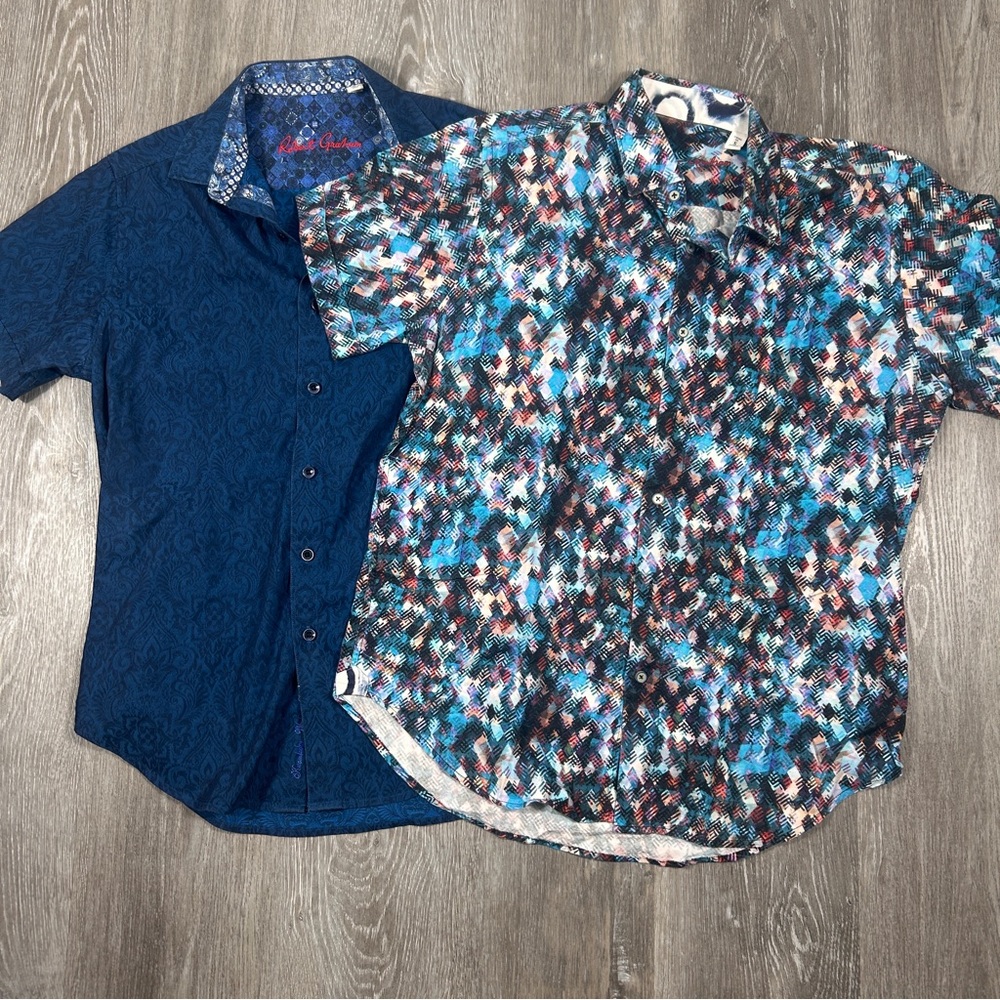 Lot of 2 Robert Graham Bayview Shirts Men's Small Blue Button Up Woven Classic